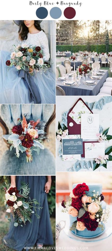 Dusty Blue And Burgundy Wedding Decorations - jenniemarieweddings