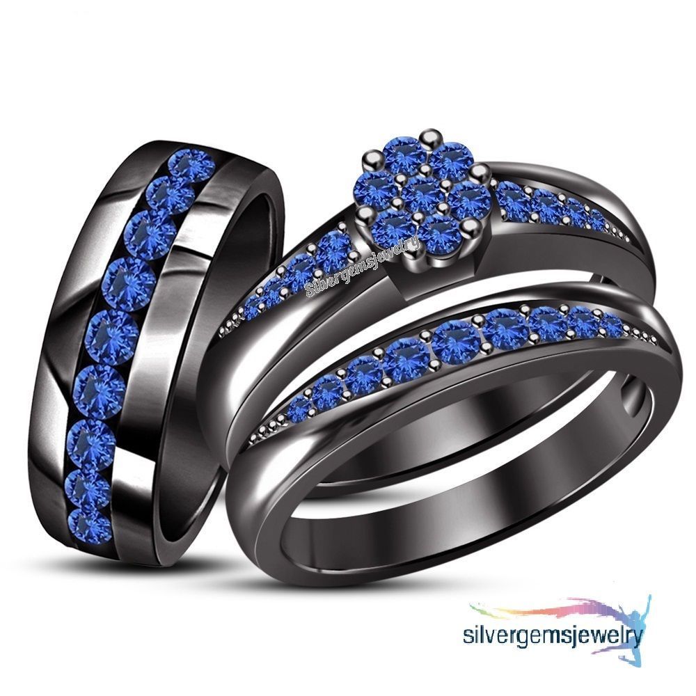 His And Her Blue Wedding Rings