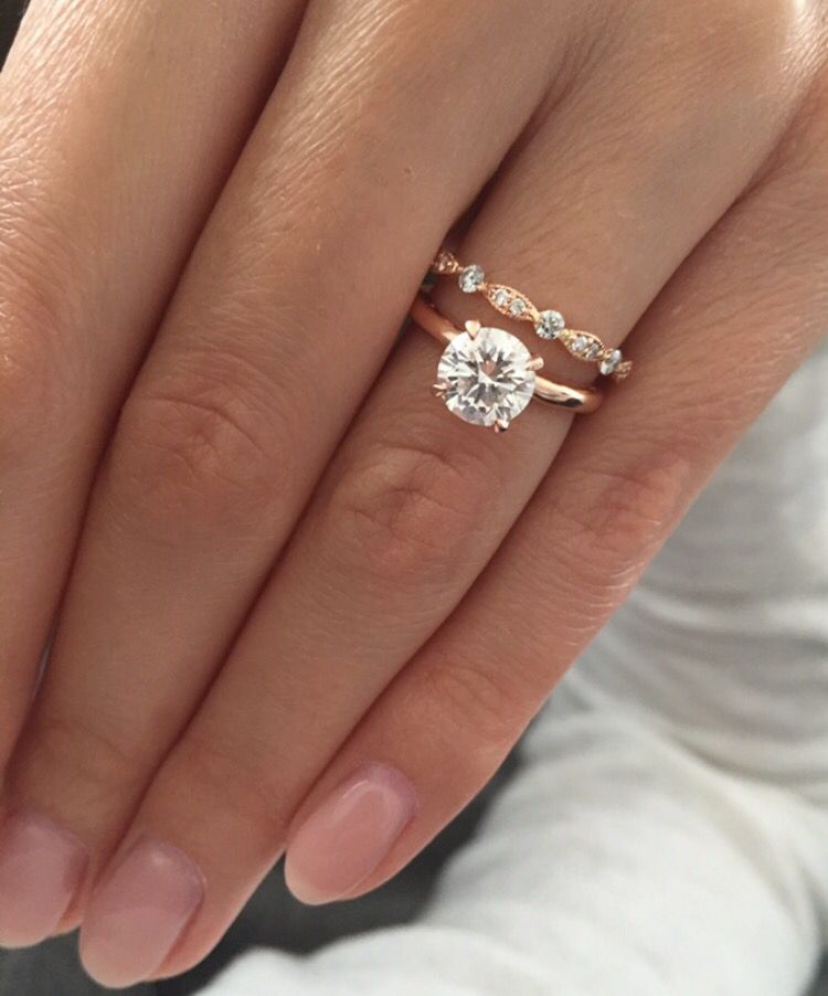 Rose Gold Engagement Ring With Wedding Band